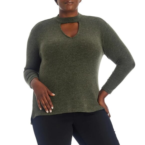 NWT 1.STATE Women's Plus Long Sleeve Drop Shoulder Keyhole Top Sweater - Picture 2 of 8